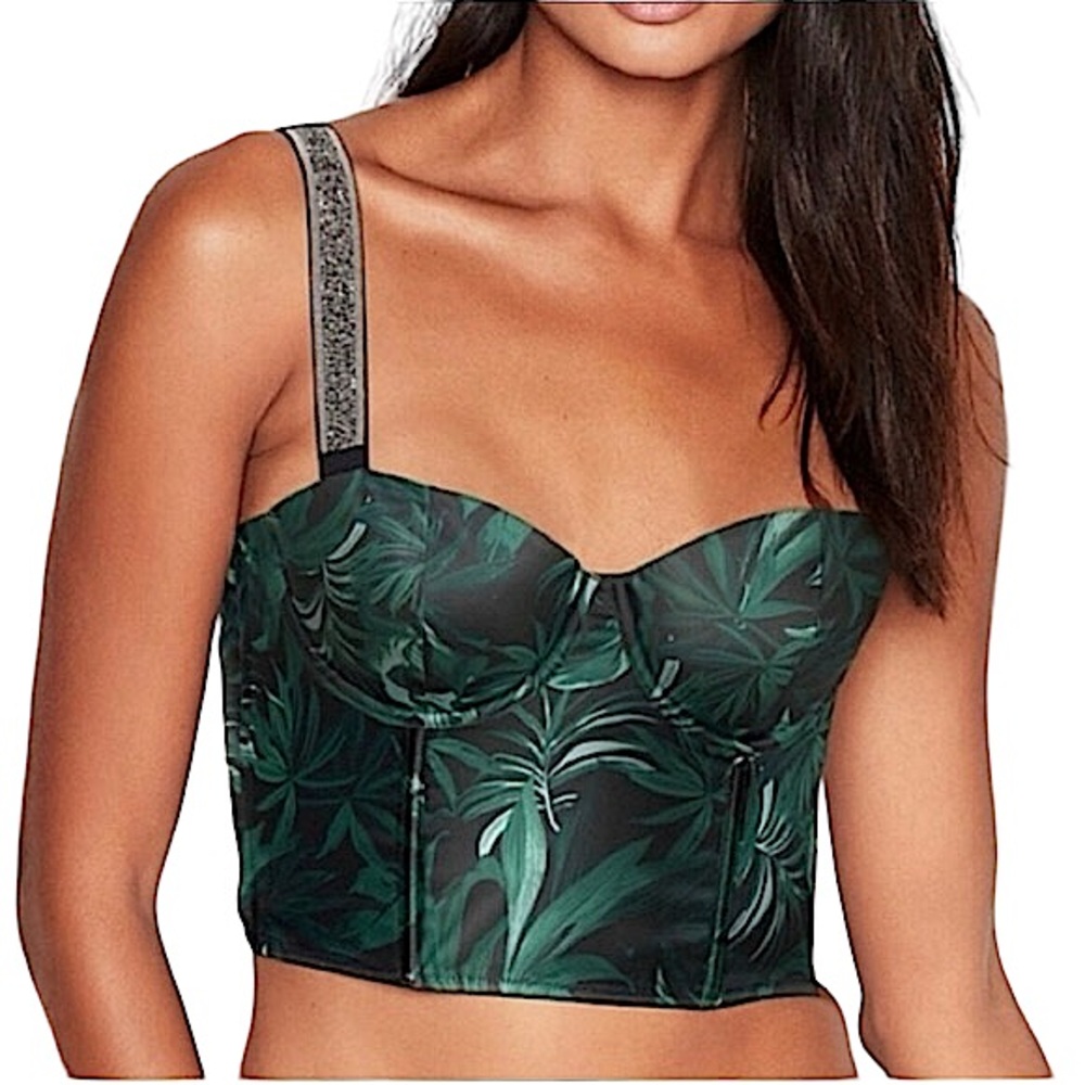 VICTORIA’S SECRET: NWT Bustier Palm Leaf Bra Corset with Rhinestone Straps -38D